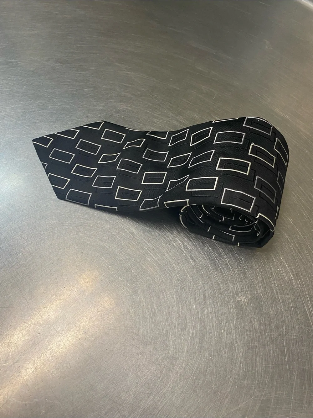 Stafford Black Tie with White Rectangular Pattern